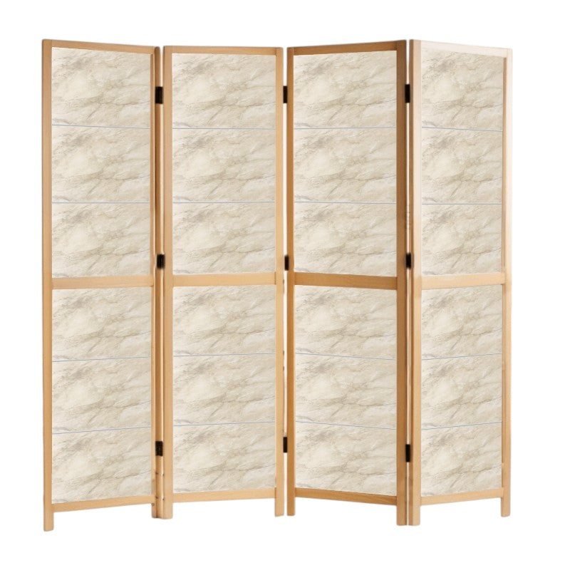 Partition Room Divider - 4-Panel Single-Sided Beige-and-Grey Finish Folding Screen Room Divider