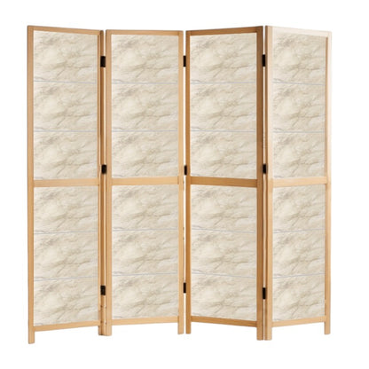 Partition Room Divider - 4-Panel Single-Sided Beige-and-Grey Finish Folding Screen Room Divider