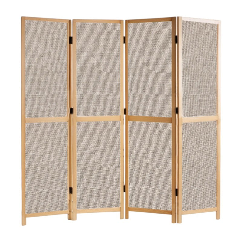 Partition Room Divider - 4-Panel Single-Sided Upholstery Fabric Folding Screen Room Divider with Sealed Wooden Frames Fitted with Floor Protectors