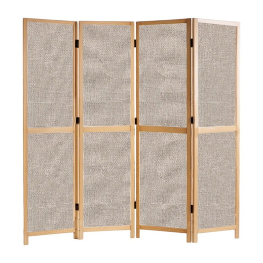 Partition Room Divider - 4-Panel Double-Sided Upholstery Fabric Folding Screen Room Divider