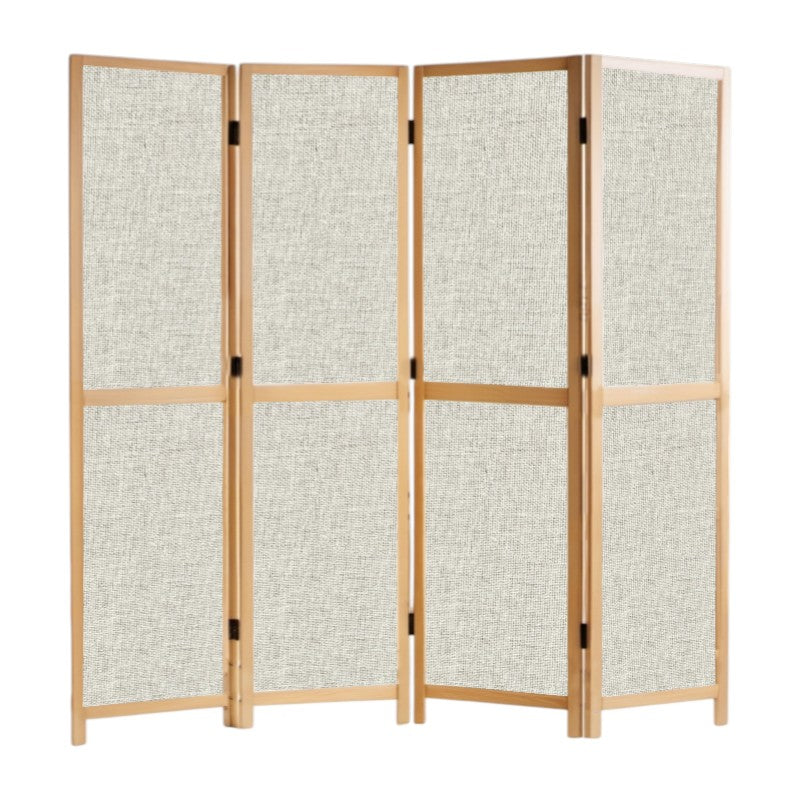 Partition Room Divider - 4-Panel Single-Sided Upholstery Fabric Folding Screen Room Divider with Sealed Wooden Frames Fitted with Floor Protectors
