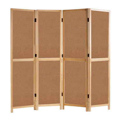 Partition Room Divider - 4-Panel Double-Sided Natural Folding Screen Room Divider with Sealed Wooden Frames Fitted with Floor Protectors