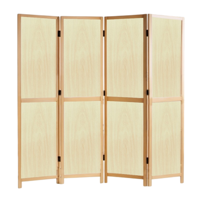 Partition Room Divider - 4-Panel Two-Faced Maple and White Folding Screen Room Divider with Sealed Wooden Frames