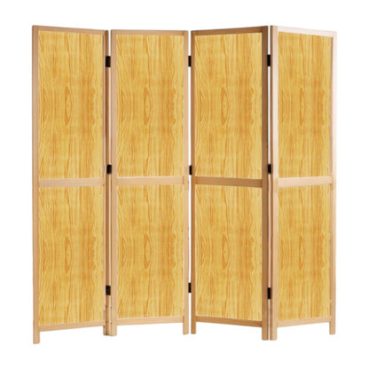 Partition Room Divider - 4-Panel Two-Faced Pine and White Finish Folding Screen Room Divider with Sealed Wooden Frames
