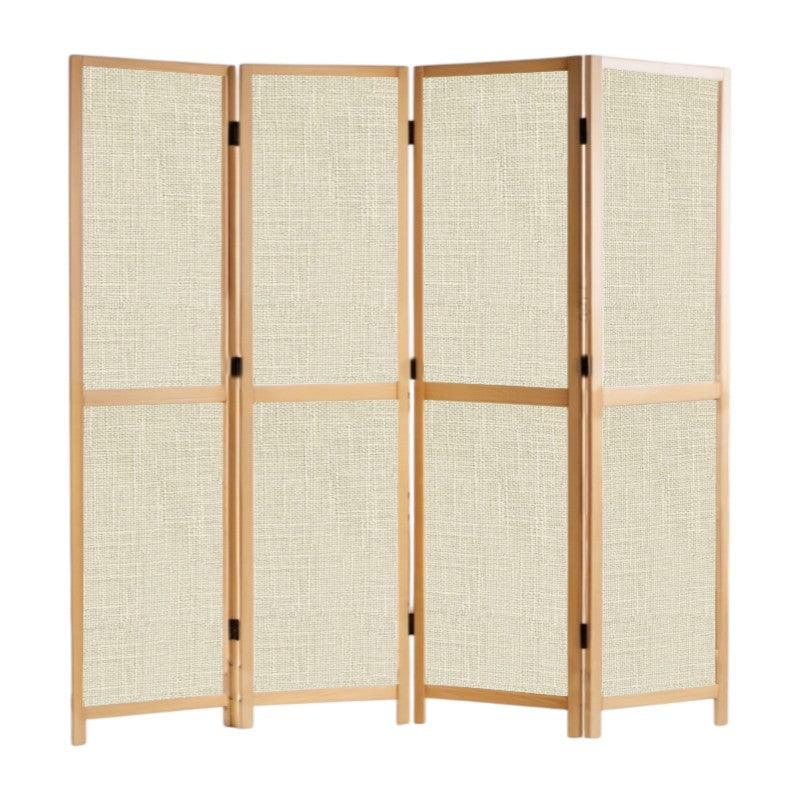 Partition Room Divider - 4-Panel Single-Sided Upholstery Fabric Folding Screen Room Divider with Wooden Frame