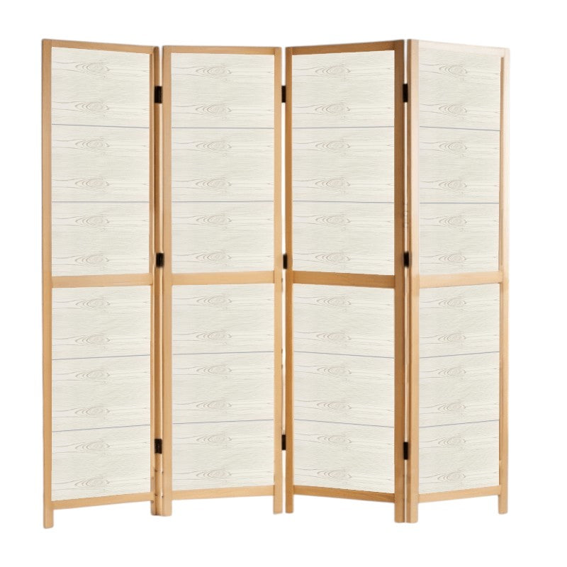 Partition Room Divider - 4-Panel Single-Sided Light Woodgrain Finish Folding Screen Room Divider