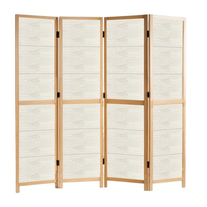 Partition Room Divider - 4-Panel Single-Sided Light Woodgrain Finish Folding Screen Room Divider