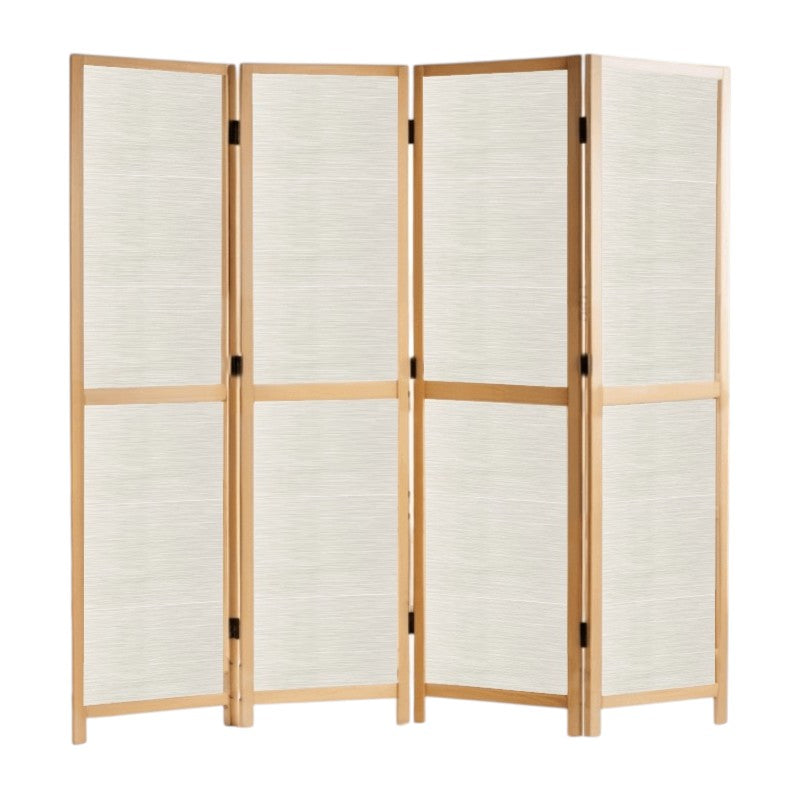 Partition Room Divider - 4-Panel Grey Stripe Finish Folding Screen Room Divider