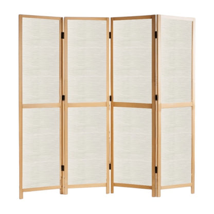 Partition Room Divider - 4-Panel Grey Stripe Finish Folding Screen Room Divider