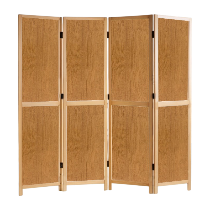 Partition Room Divider - 4-Panel Two-Faced Textured Oak and White Folding Screen Room Divider with Sealed Wooden Frames