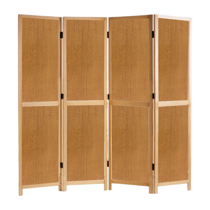 Partition Room Divider - 4-Panel Two-Faced Textured Oak and White Folding Screen Room Divider with Sealed Wooden Frames