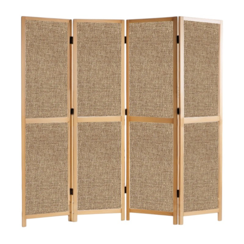 Partition Room Divider - 4-Panel Single-Sided Upholstery Fabric Folding Screen Room Divider with Sealed Wooden Frames Fitted with Floor Protectors