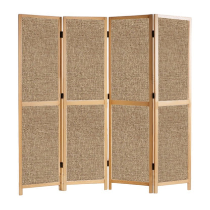 Partition Room Divider - 4-Panel Single-Sided Upholstery Fabric Folding Screen Room Divider with Sealed Wooden Frames Fitted with Floor Protectors