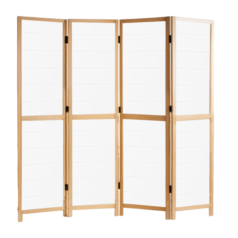 Partition Room Divider - 4-Panel Single-Sided White (Grooved) Finish Folding Screen Room Divider