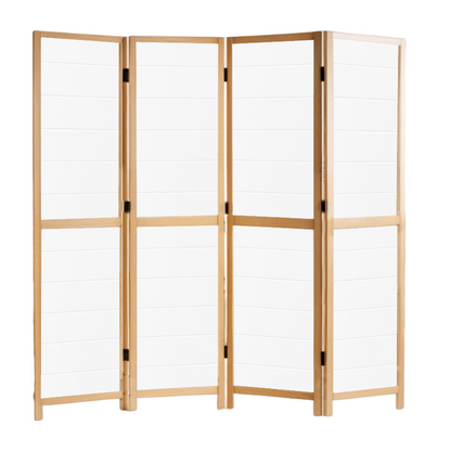 Partition Room Divider - 4-Panel Single-Sided White (Grooved) Finish Folding Screen Room Divider
