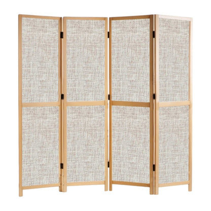 Partition Room Divider - 4-Panel Single-Sided Upholstery Fabric Folding Screen Room Divider with Wooden Frame
