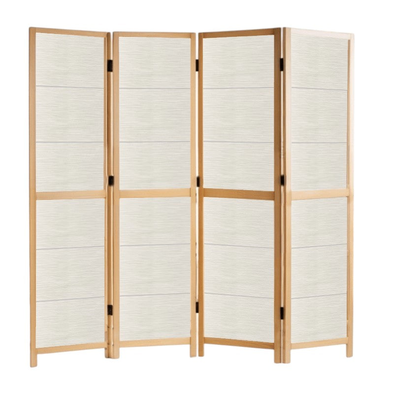 Partition Room Divider - 4-Panel Single-Sided Grey Stripe Finish Folding Screen Room Divider