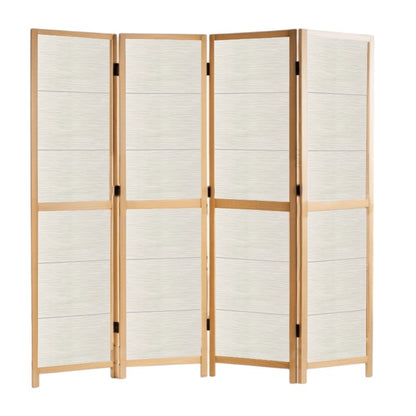 Partition Room Divider - 4-Panel Single-Sided Grey Stripe Finish Folding Screen Room Divider