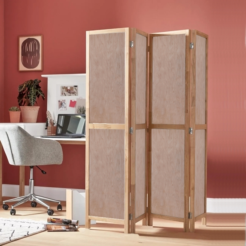 Partition Room Divider - 4-Panel Double-Sided Interior Hardwood Plywood Folding Screen Room Divider with Sealed Wooden Frames with Floor Protectors
