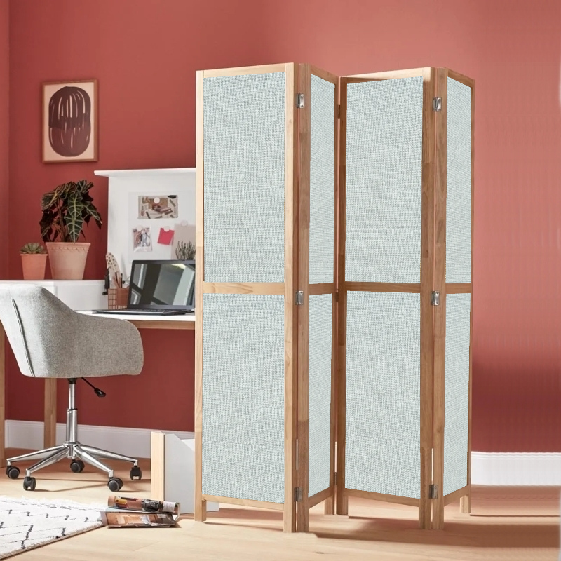 Partition Room Divider - 4-Panel Single-Sided Upholstery Fabric Folding Screen Room Divider with Sealed Wooden Frames Fitted with Floor Protectors