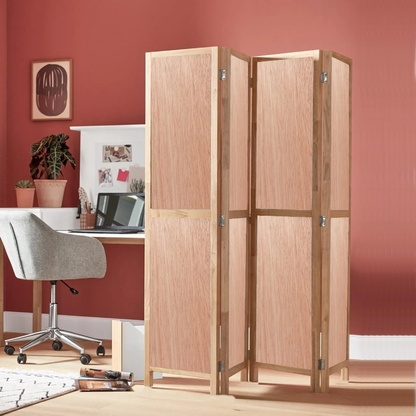 Partition Room Divider - 4-Panel Double-Sided Commercial Veneered-Face Interior Plywood Folding Screen Room Divider with Sealed Wooden Frames Fitted with Floor Protectors