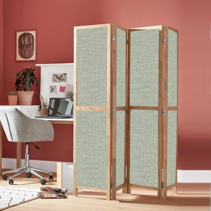 Partition Room Divider - 4-Panel Single-Sided Upholstery Fabric Folding Screen Room Divider with Sealed Wooden Frames Fitted with Floor Protectors
