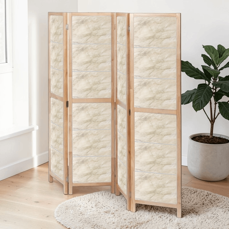 Partition Room Divider - 4-Panel Single-Sided Beige-and-Grey Finish Folding Screen Room Divider