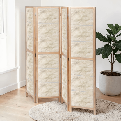 Partition Room Divider - 4-Panel Single-Sided Beige-and-Grey Finish Folding Screen Room Divider