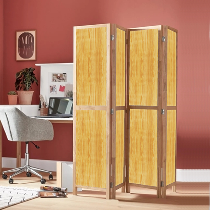 Partition Room Divider - 4-Panel Two-Faced Pine and White Finish Folding Screen Room Divider with Sealed Wooden Frames