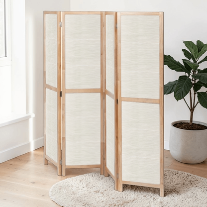 Partition Room Divider - 4-Panel Single-Sided Grey Stripe Finish Folding Screen Room Divider
