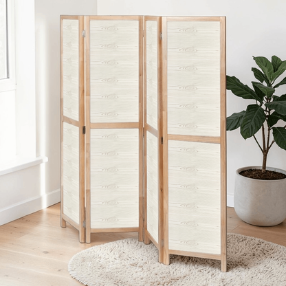 Partition Room Divider - 4-Panel Single-Sided Light Woodgrain Finish Folding Screen Room Divider