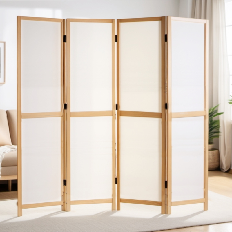 Partition Room Divider - 4-Panel Double-Sided White Faced Folding Screen Room Divider with Sealed Wooden Frames Fitted with Floor Protectors
