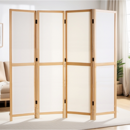 Partition Room Divider - 4-Panel Double-Sided Masonite Board Covered with Melamine and Vinyl Folding Screen Room Divider with Sealed Wooden Frames and Floor Protectors