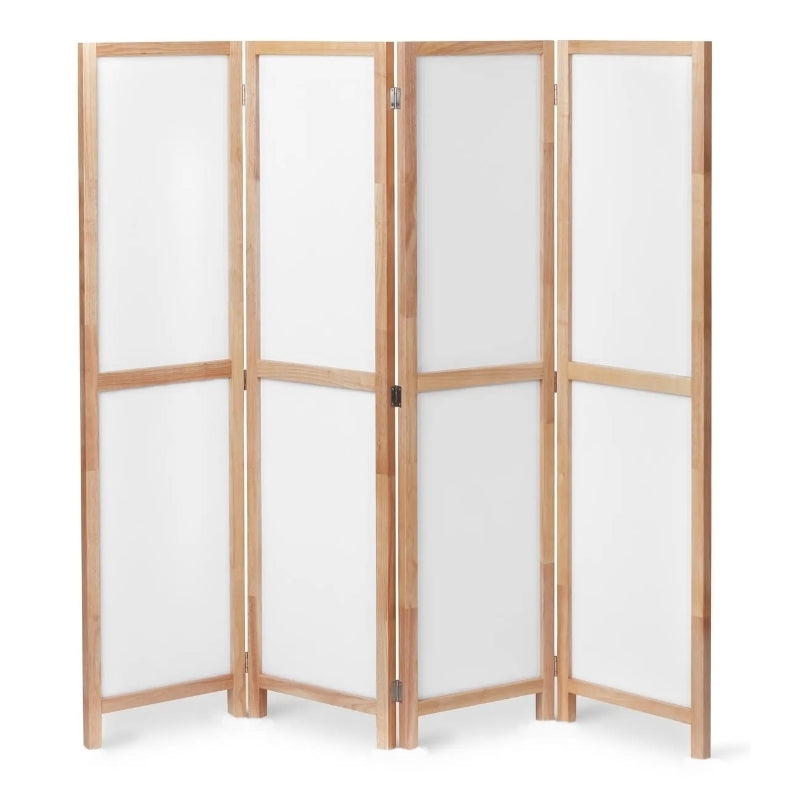 Partition Room Divider - 4-Panel Double-Sided Masonite Board Covered with Melamine and Vinyl Folding Screen Room Divider with Sealed Wooden Frames and Floor Protectors