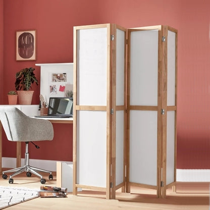 Partition Room Divider - 4-Panel Double-Sided Masonite Board Covered with Melamine and Vinyl Folding Screen Room Divider with Sealed Wooden Frames and Floor Protectors