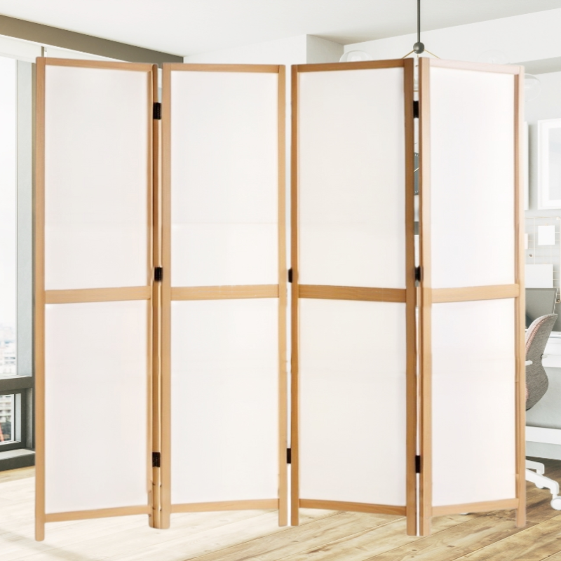 Partition Room Divider - 4-Panel Double-Sided Masonite Board Covered with Melamine and Vinyl Folding Screen Room Divider with Sealed Wooden Frames and Floor Protectors