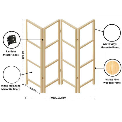 Partition Room Divider - 4-Panel Double-Sided Masonite Board Covered with Melamine and Vinyl Folding Screen Room Divider with Sealed Wooden Frames and Floor Protectors