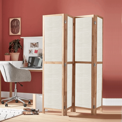 Partition Room Divider - 4-Panel Single-Sided Grey Stripe Finish Folding Screen Room Divider