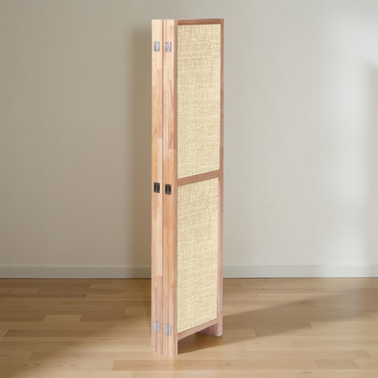 Partition Room Divider - 4-Panel Single-Sided Upholstery Fabric Folding Screen Room Divider with Wooden Frame