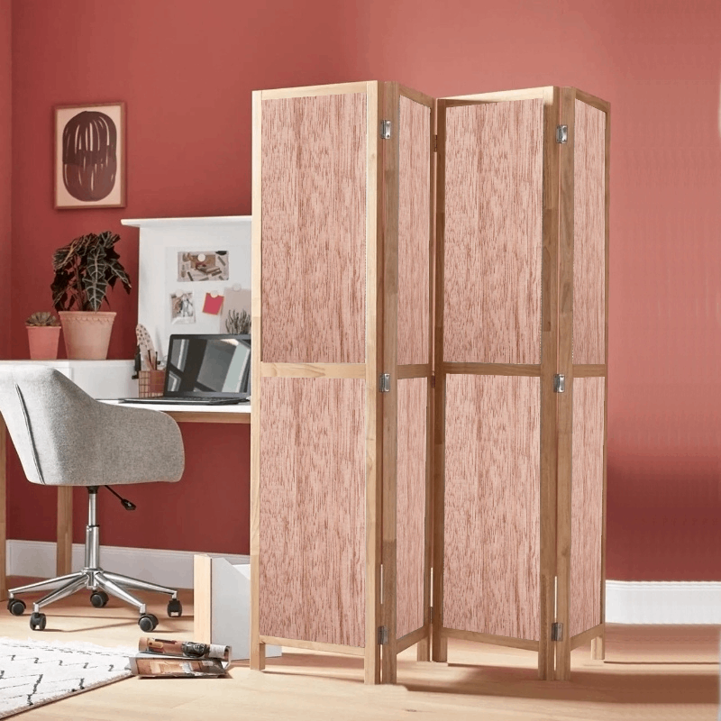Partition Room Divider - 4-Panel Double-Sided Veneered-Face Interior Plywood Folding Screen Room Divider