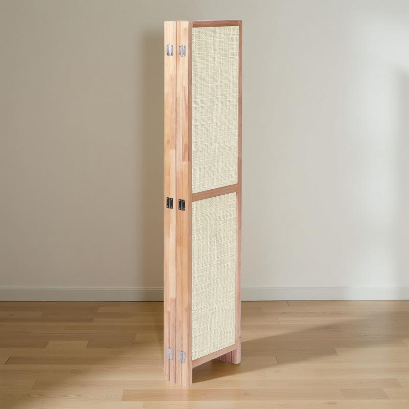 Partition Room Divider - 4-Panel Single-Sided Upholstery Fabric Folding Screen Room Divider with Wooden Frame