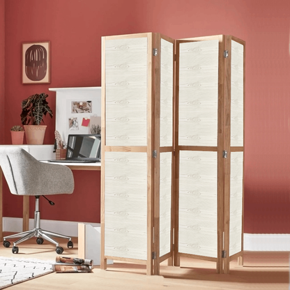Partition Room Divider - 4-Panel Single-Sided Light Woodgrain Finish Folding Screen Room Divider
