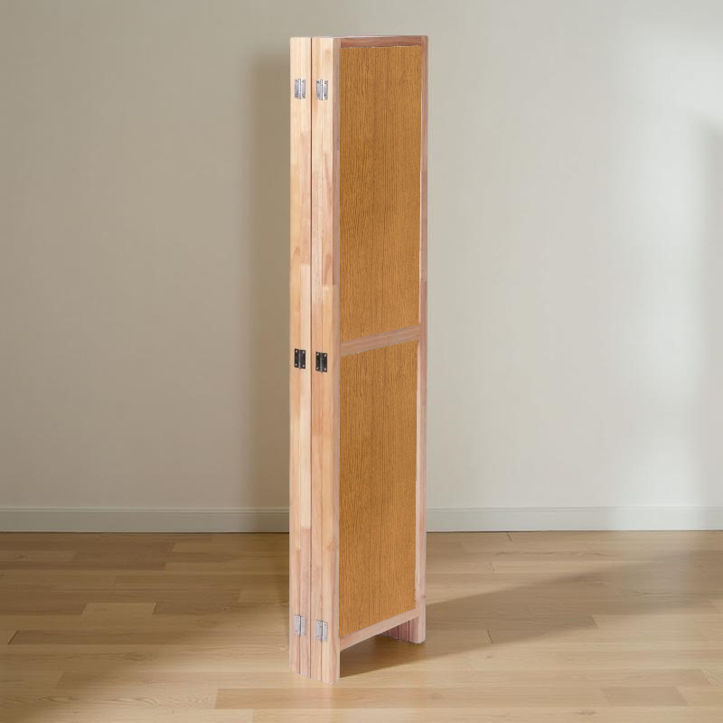 Partition Room Divider - 4-Panel Two-Faced Textured Oak and White Folding Screen Room Divider with Sealed Wooden Frames