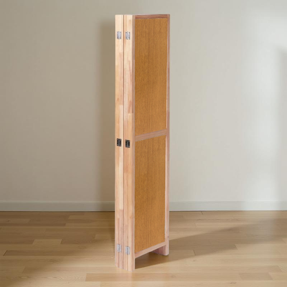 Partition Room Divider - 4-Panel Two-Faced Textured Oak and White Folding Screen Room Divider with Sealed Wooden Frames