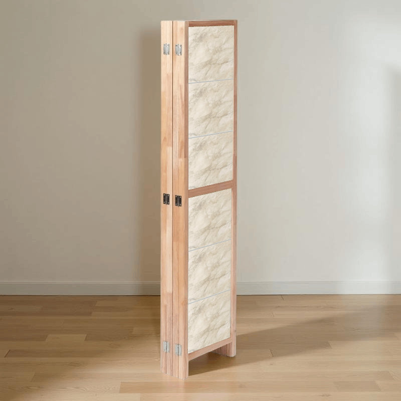 Partition Room Divider - 4-Panel Single-Sided Beige-and-Grey Finish Folding Screen Room Divider