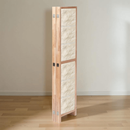 Partition Room Divider - 4-Panel Single-Sided Beige-and-Grey Finish Folding Screen Room Divider