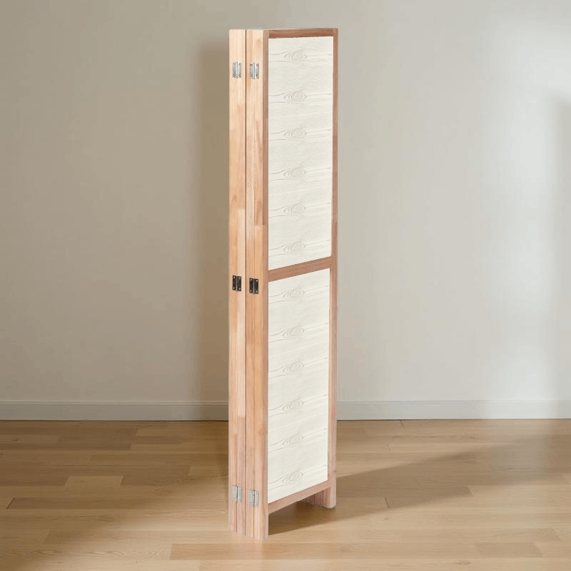 Partition Room Divider - 4-Panel Single-Sided Light Woodgrain Finish Folding Screen Room Divider
