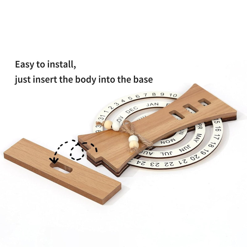 Ferris Wheel-Shaped Manual Rotating Wooden Disc Perpetual Calendar