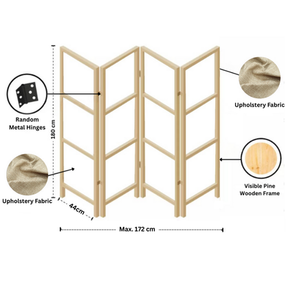 Partition Room Divider - 4-Panel Single-Sided Upholstery Fabric Folding Screen Room Divider with Wooden Frame