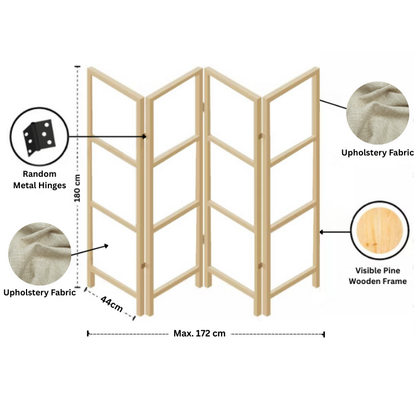 Partition Room Divider - 4-Panel Single-Sided Upholstery Fabric Folding Screen Room Divider with Wooden Frame